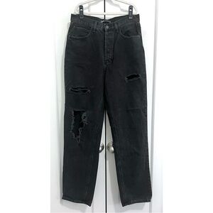 Zara Distressed High Rise Straight Leg Jeans in Washed Black - Size 6